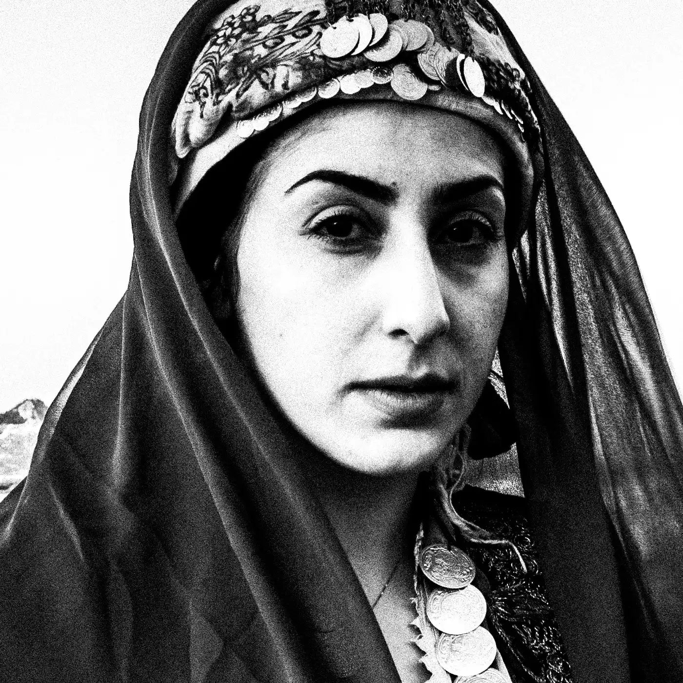 Black and White Photography Wall Art Greece | Traditional costume of Archangelos overlooking the town Rhodes by George Tatakis - detailed view