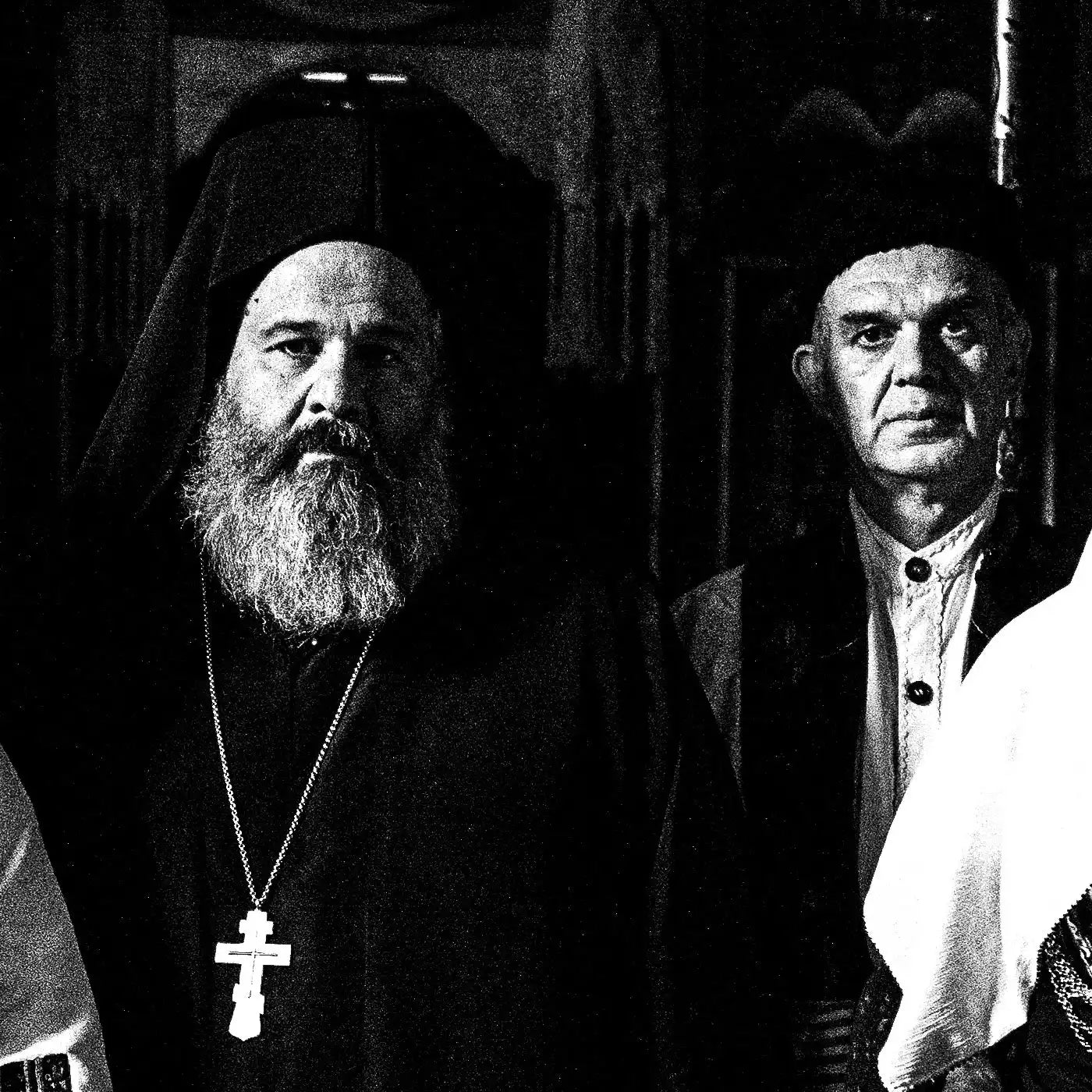 Black and White Photography Wall Art Greece | Costumes of Kladorachi with a local priest Florina W. Macedonia by George Tatakis - detailed view