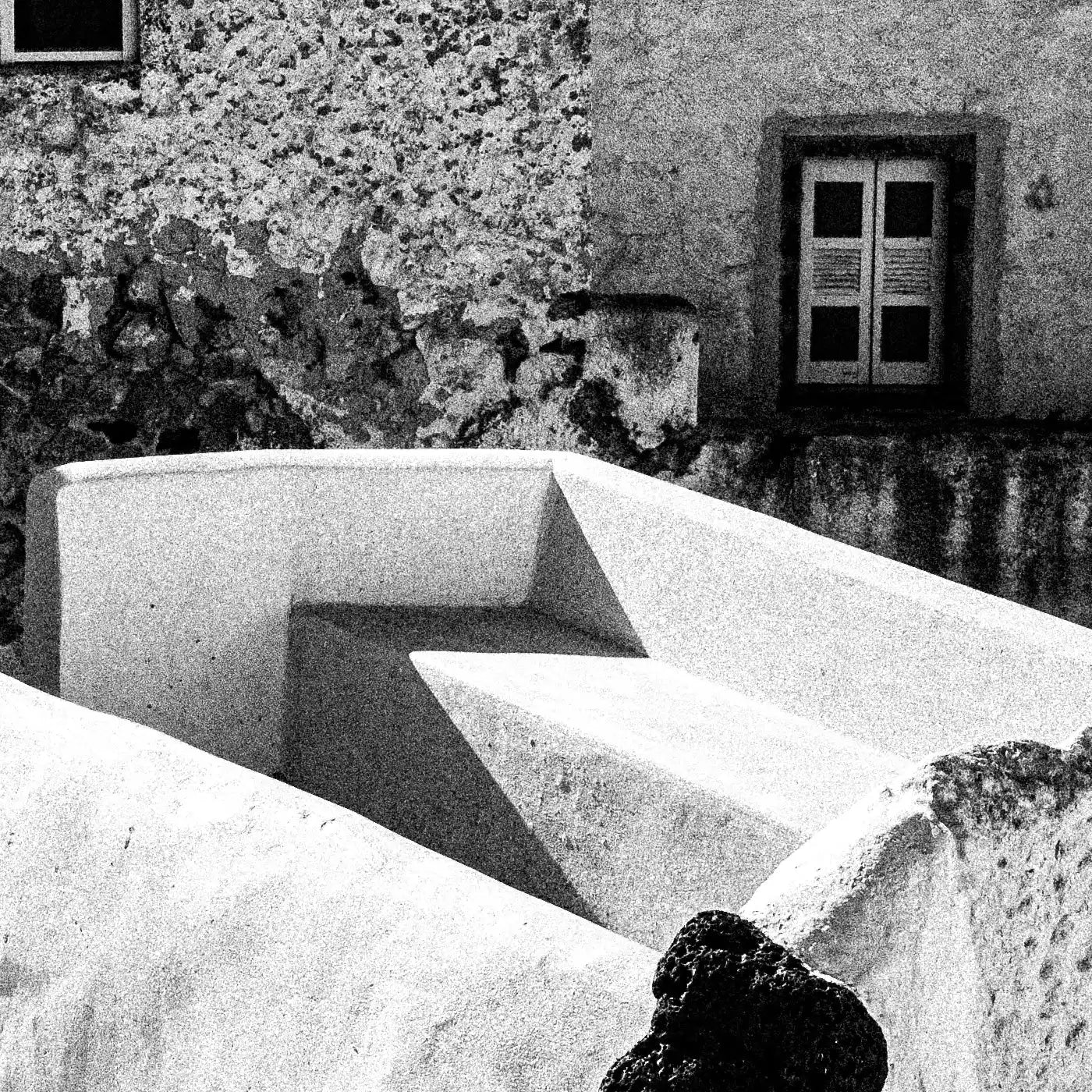 Dance of Houses, Emporio | Santorini | Chorōs | Black-and-white wall art photography from Greece - detailed view