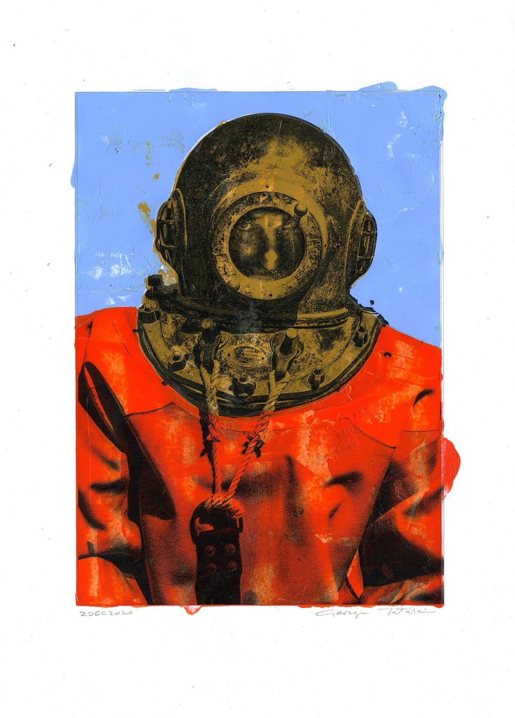 Wall Art Living Room Decor - George Tatakis | Greece | Painting. Diver in Kalymnos #9. | Worldwide Shipping