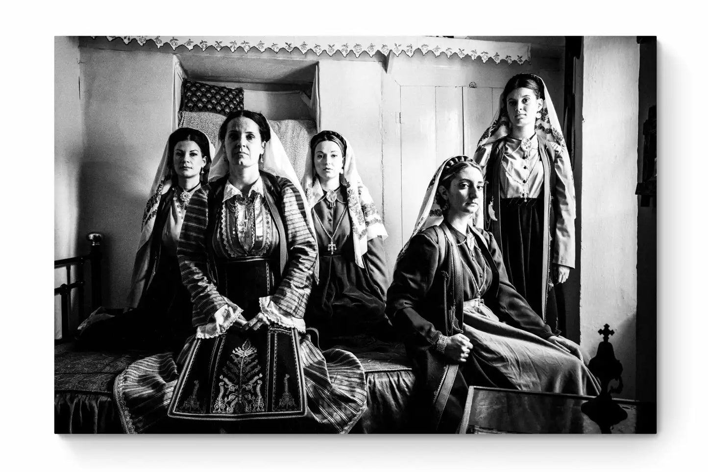 Black and White Photography Wall Art Greece | Costumes of Platanos in a traditional local bedroom Nafpaktos Aetoloacarnanea Greece by George Tatakis - whole photo
