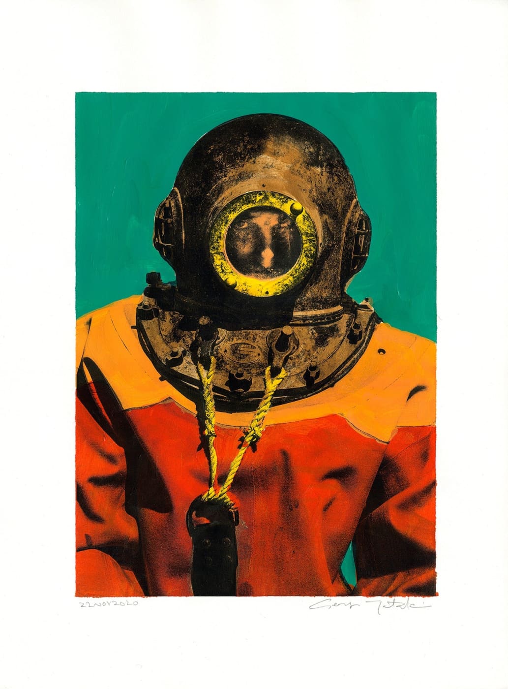 Wall Art Living Room Decor - George Tatakis | Greece | Painting. Diver in Kalymnos #2. | Worldwide Shipping