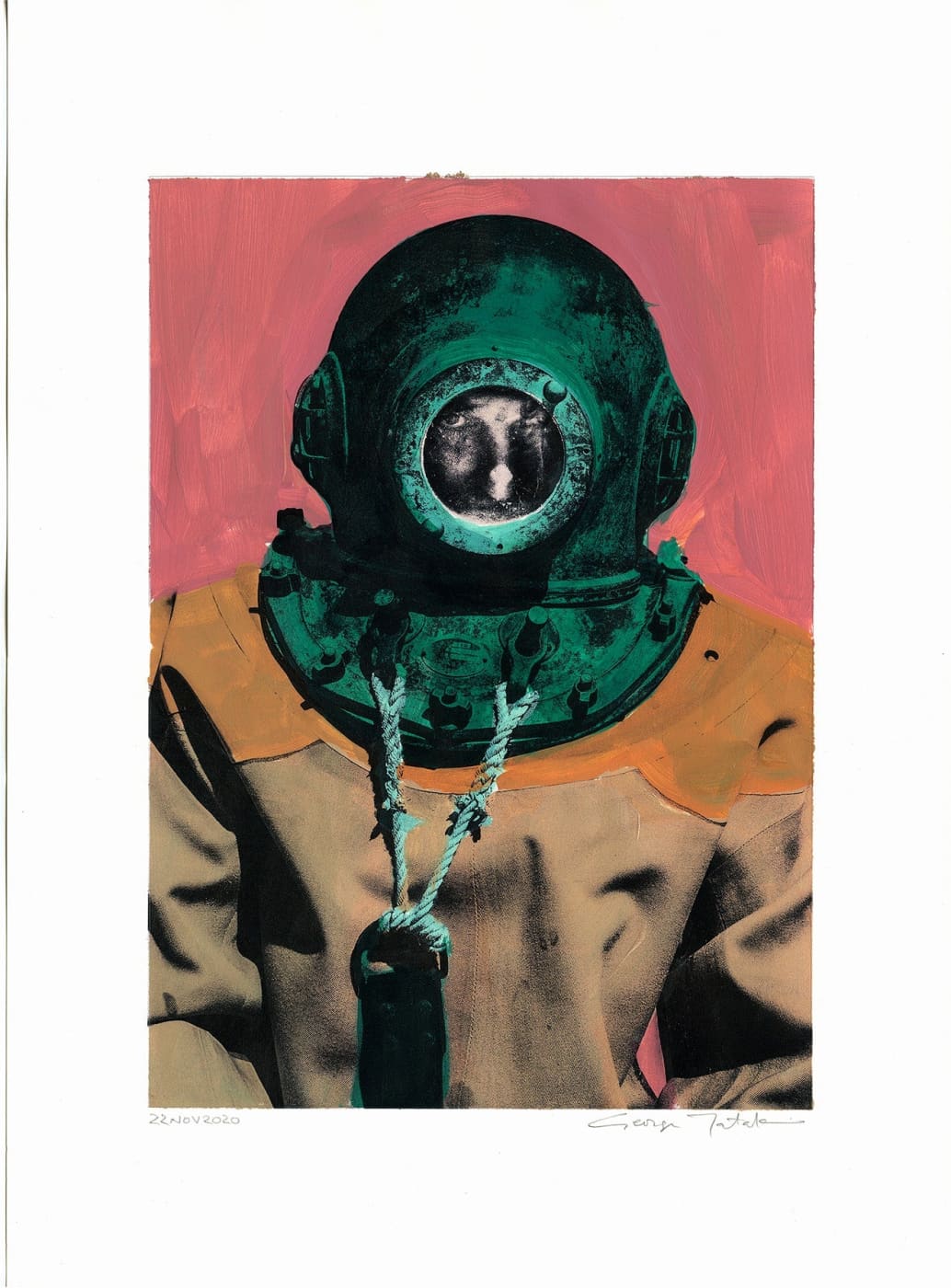 Wall Art Living Room Decor - George Tatakis | Greece | Painting. Diver in Kalymnos #3. | Worldwide Shipping