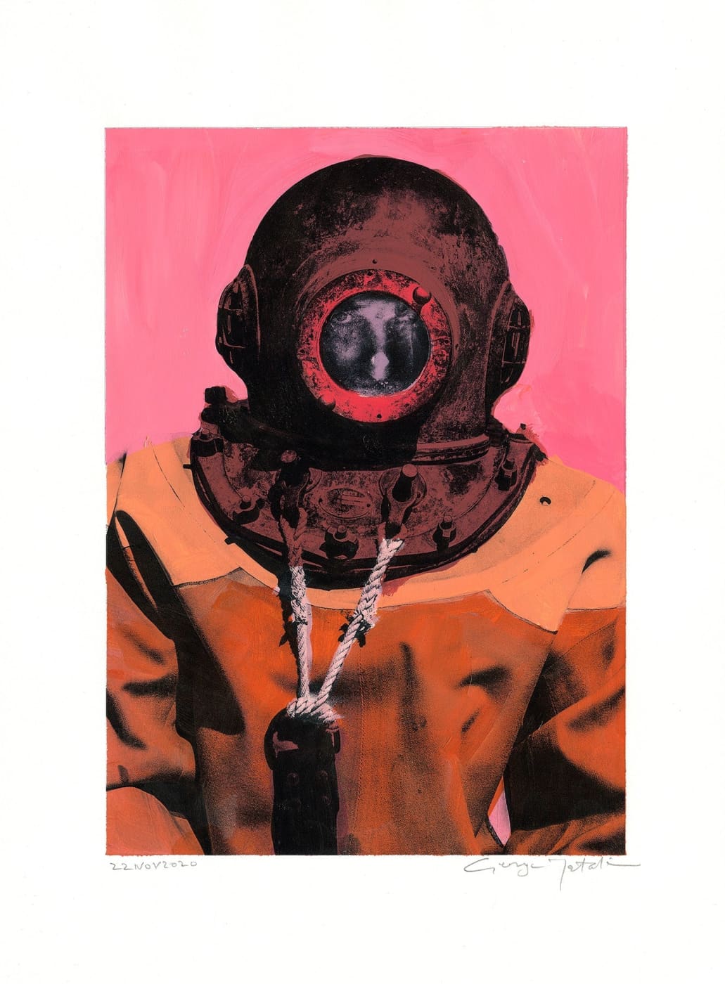 Wall Art Living Room Decor - George Tatakis | Greece | Painting. Diver in Kalymnos #5. | Worldwide Shipping