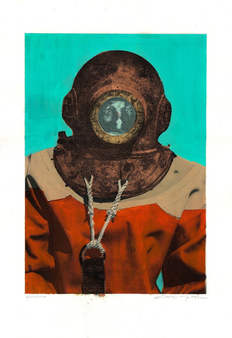 Wall Art Living Room Decor - George Tatakis | Greece | Painting. Diver in Kalymnos #11. | Worldwide Shipping