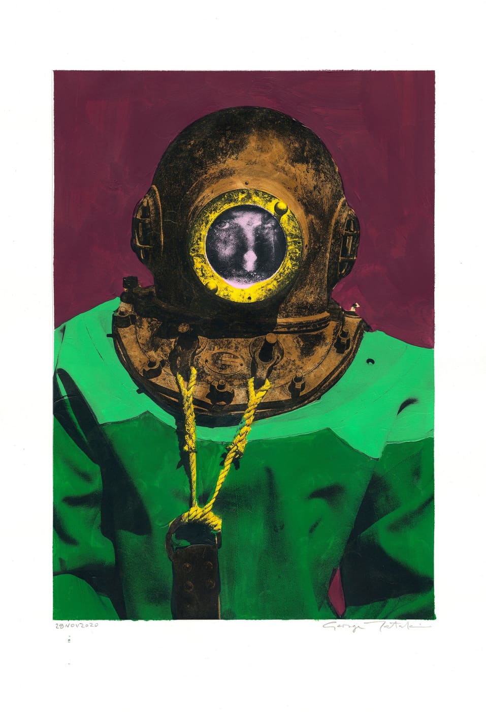 Wall Art Living Room Decor - George Tatakis | Greece | Painting. Diver in Kalymnos #1. | Worldwide Shipping