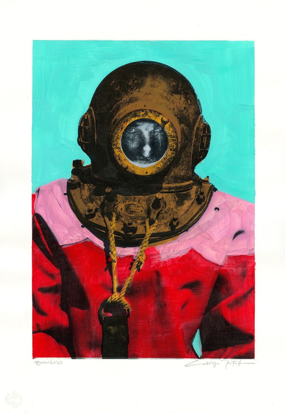 Wall Art Living Room Decor - George Tatakis | Greece | Painting. Diver in Kalymnos #12. | Worldwide Shipping