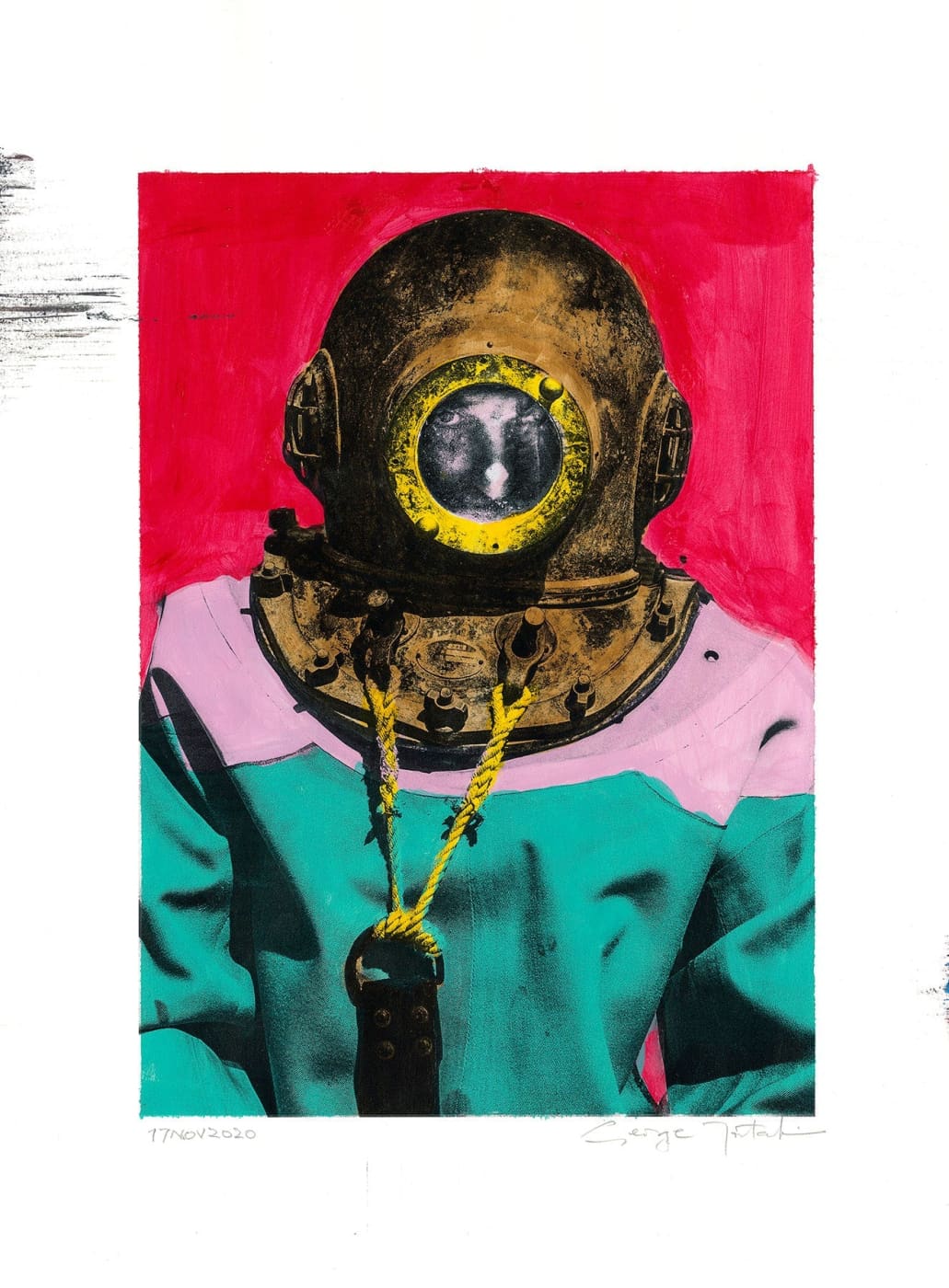 Wall Art Living Room Decor - George Tatakis | Greece | Painting. Diver in Kalymnos #8. | Worldwide Shipping