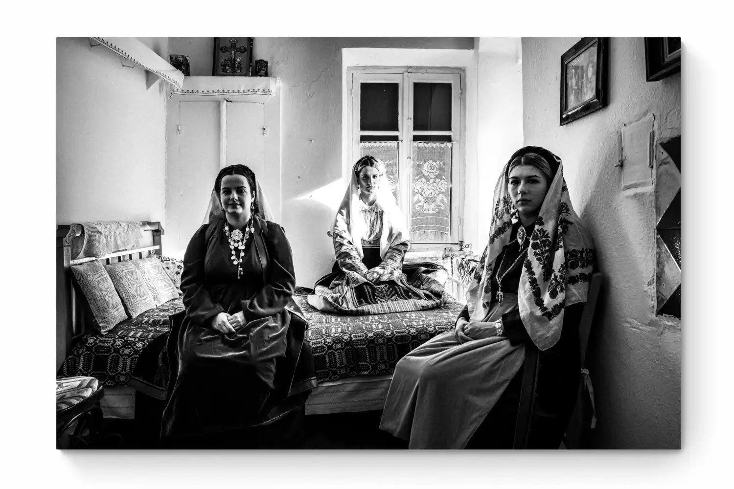 Black and White Photography Wall Art Greece | Costumes of Platanos in a traditional local bedroom Nafpaktos Aetoloacarnanea Greece by George Tatakis - whole photo