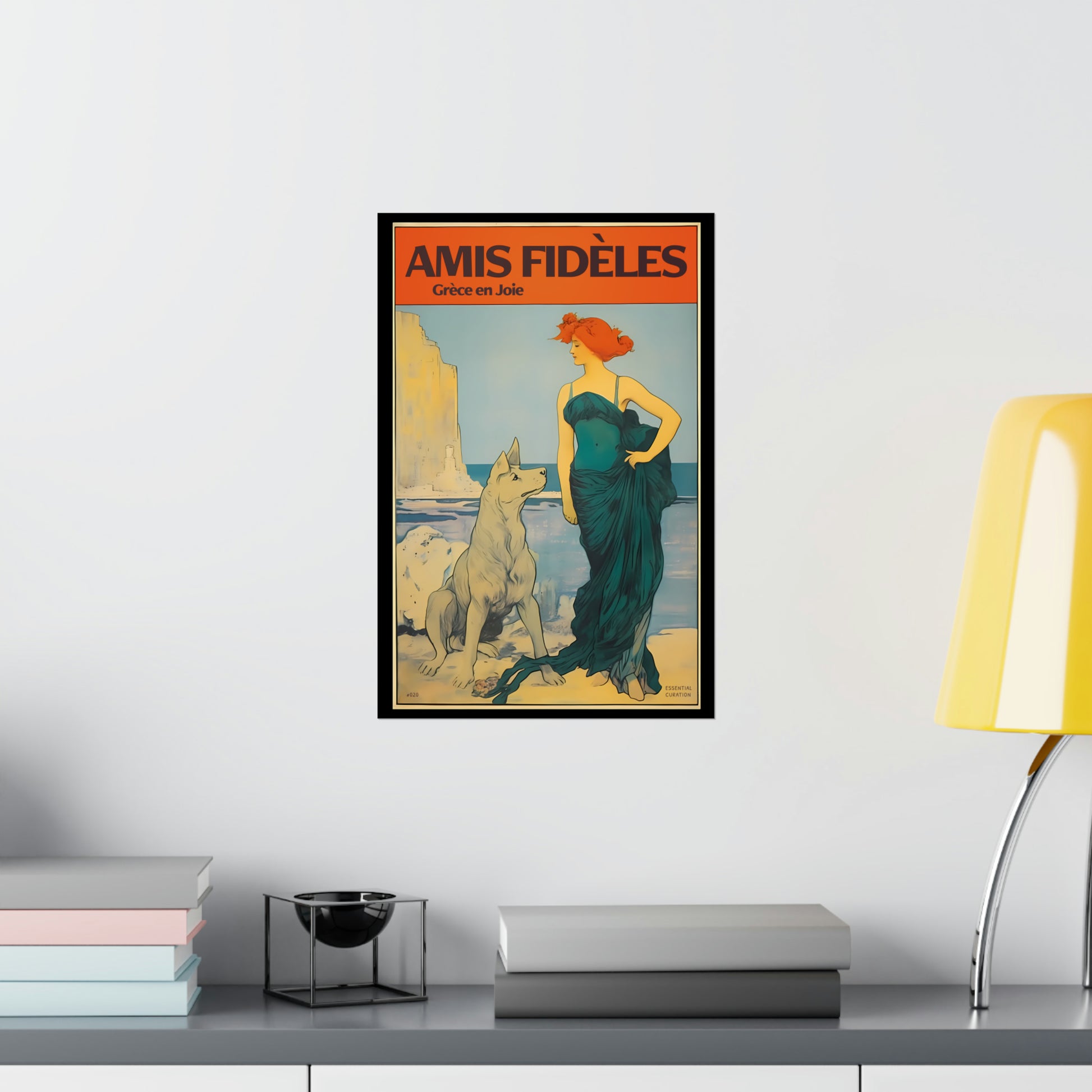 Color Retro Poster Wall Art from Greece by George Tatakis | Lady with Dog by the sea - small
