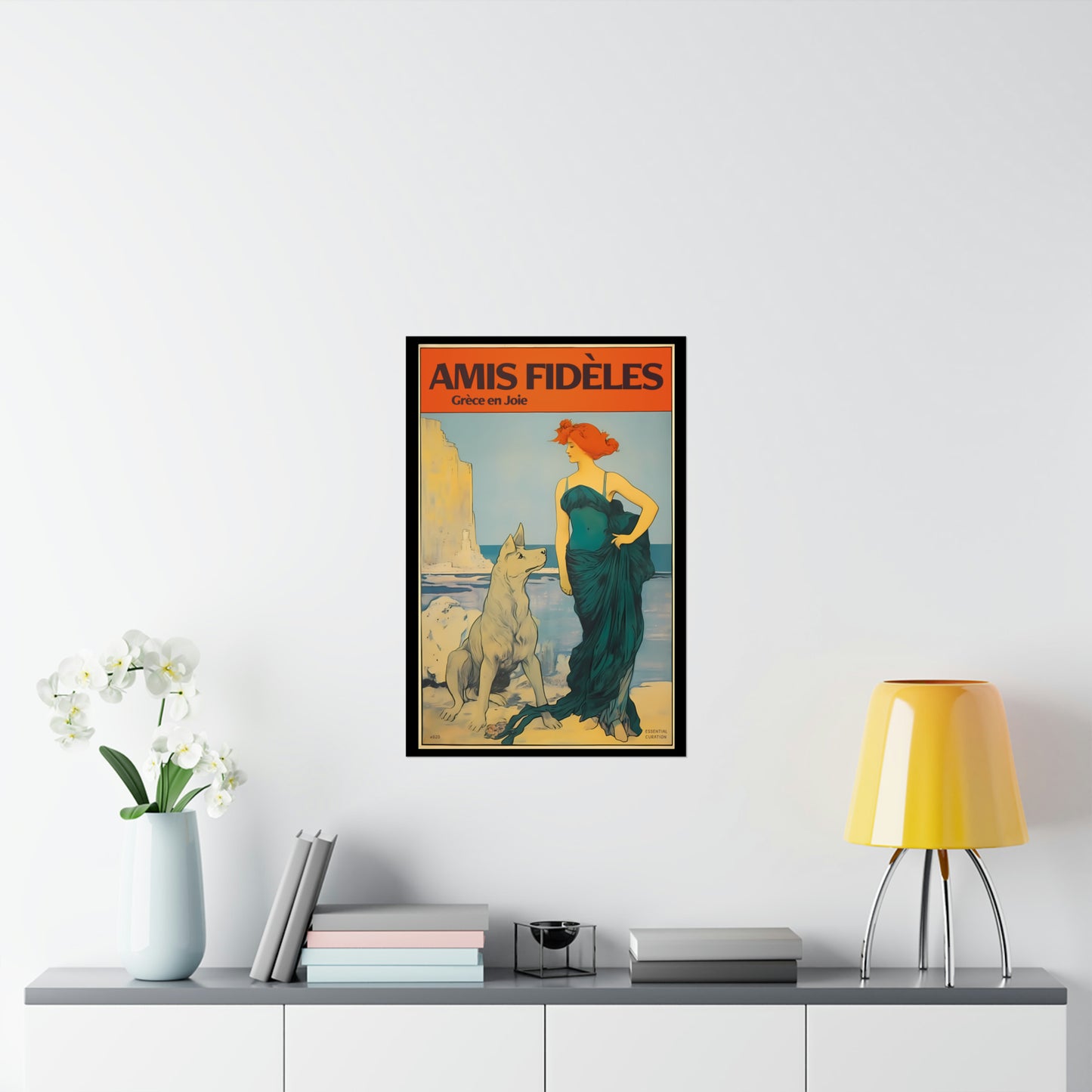 Color Retro Poster Wall Art from Greece by George Tatakis | Lady with Dog by the sea - medium