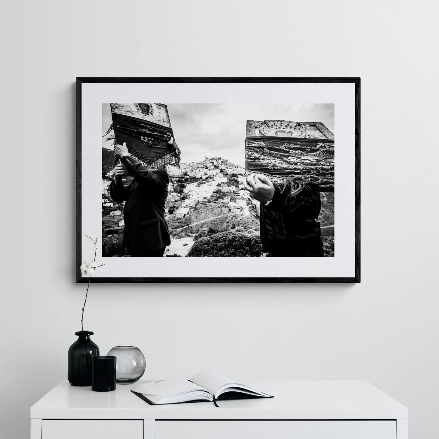Black and White Photography Wall Art Greece | Carrying the Icons in Olympos on Easter Tuesday Karpathos Dodecanese by George Tatakis - single framed photo