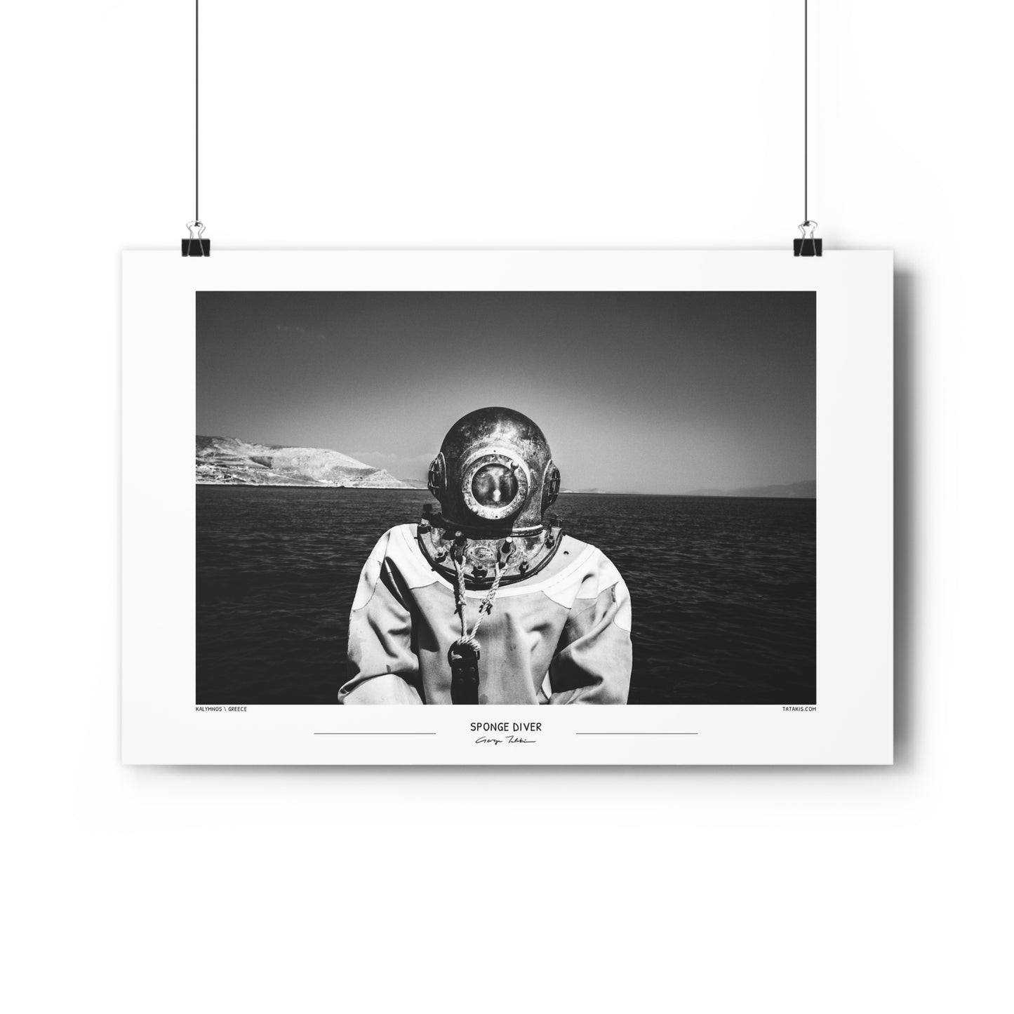 The Sponge Diver | Black-and-White photography Wall Art Poster from Greece, by George Tatakis - hanging poster