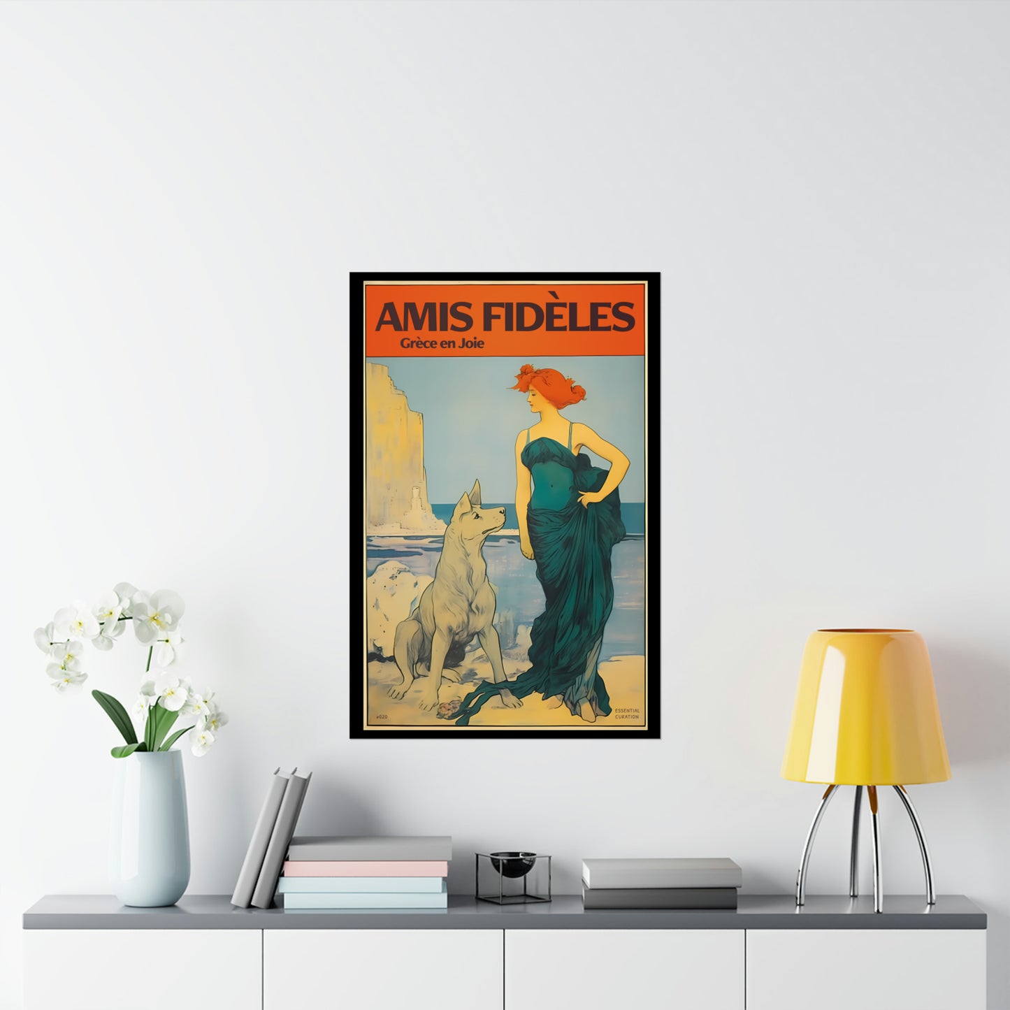 Color Retro Poster Wall Art from Greece by George Tatakis | Lady with Dog by the sea - large