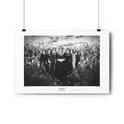 Black and White Photo Wall Art Poster from Greece | Costumes in a Cornfield, Nea Vyssa, Evros, Thrace, by George Tatakis - hanging poster