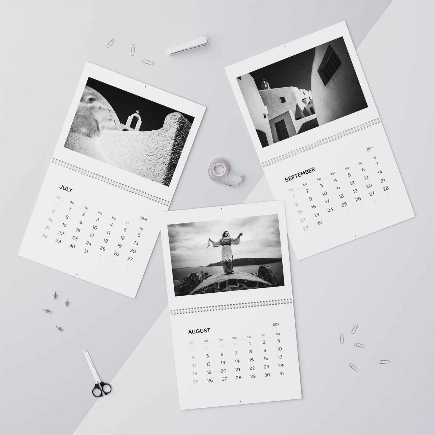 George Tatakis' Chorōs Santorini Calendar 2024 | 12 Months of Captivating Santorini Greek Island photos in Black & White - Q3 images