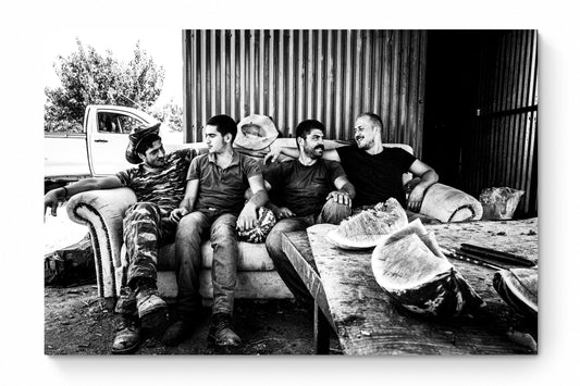 Black and White Photography Wall Art Greece | A group of men in a sofa after work Anogia Crete - image