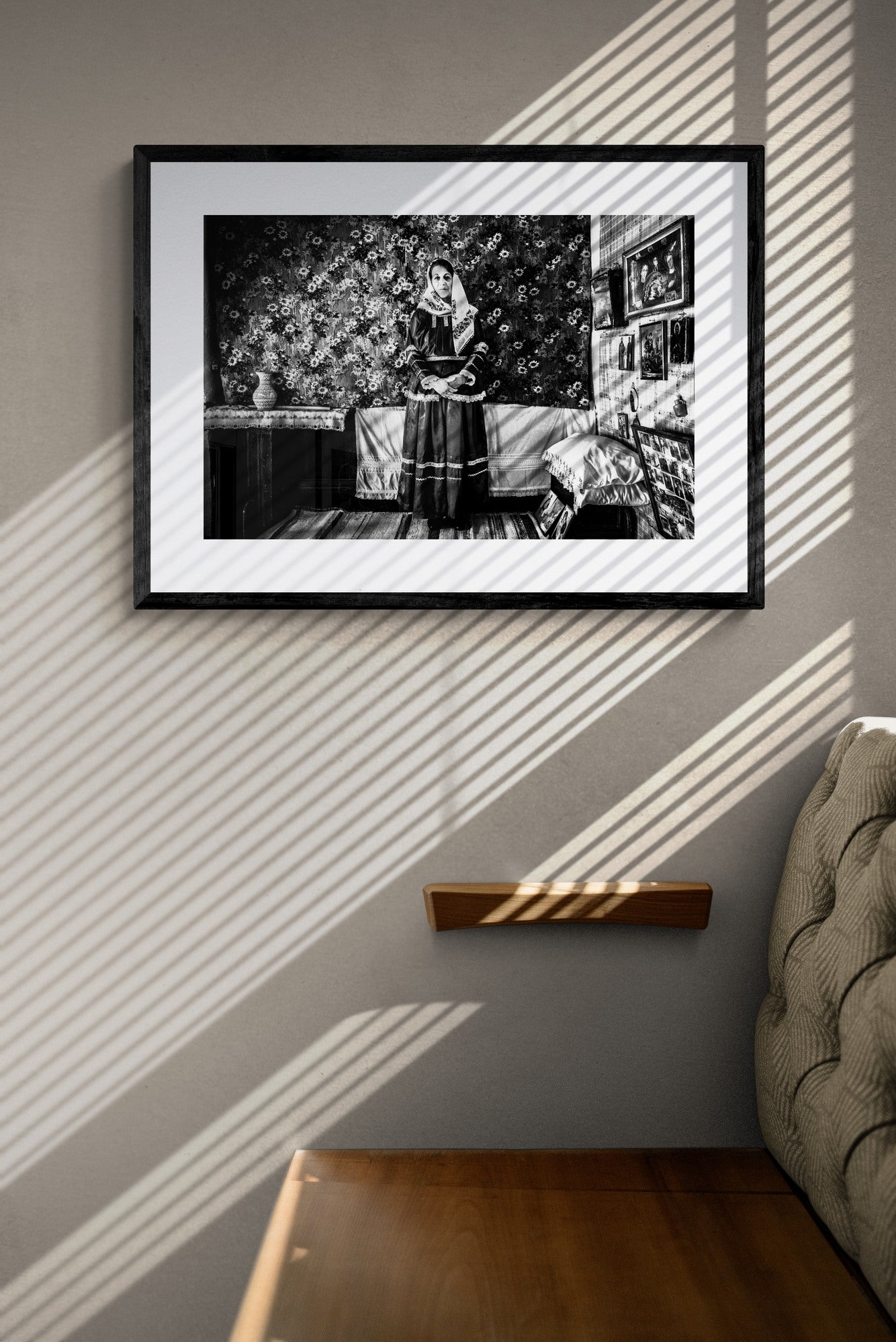 Black and White Photography Wall Art Greece | Traditional costume of Afantou in a local house Rhodes by George Tatakis - single framed photo