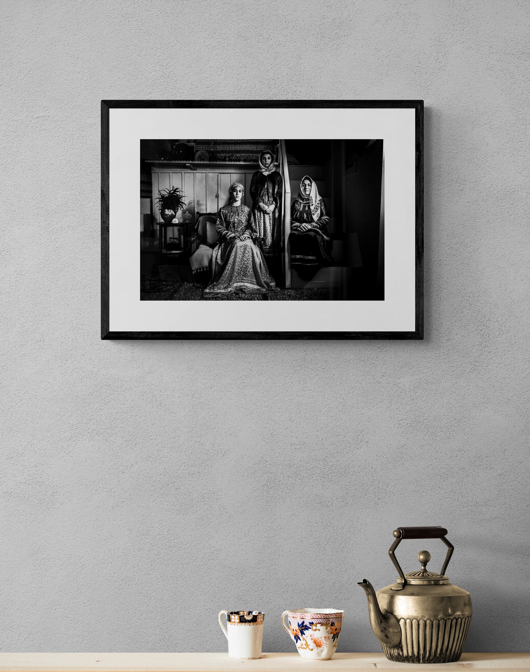 Black and White Photography Wall Art Greece | Traditional costumes of Afantou in a local house Rhodes by George Tatakis - single framed photo