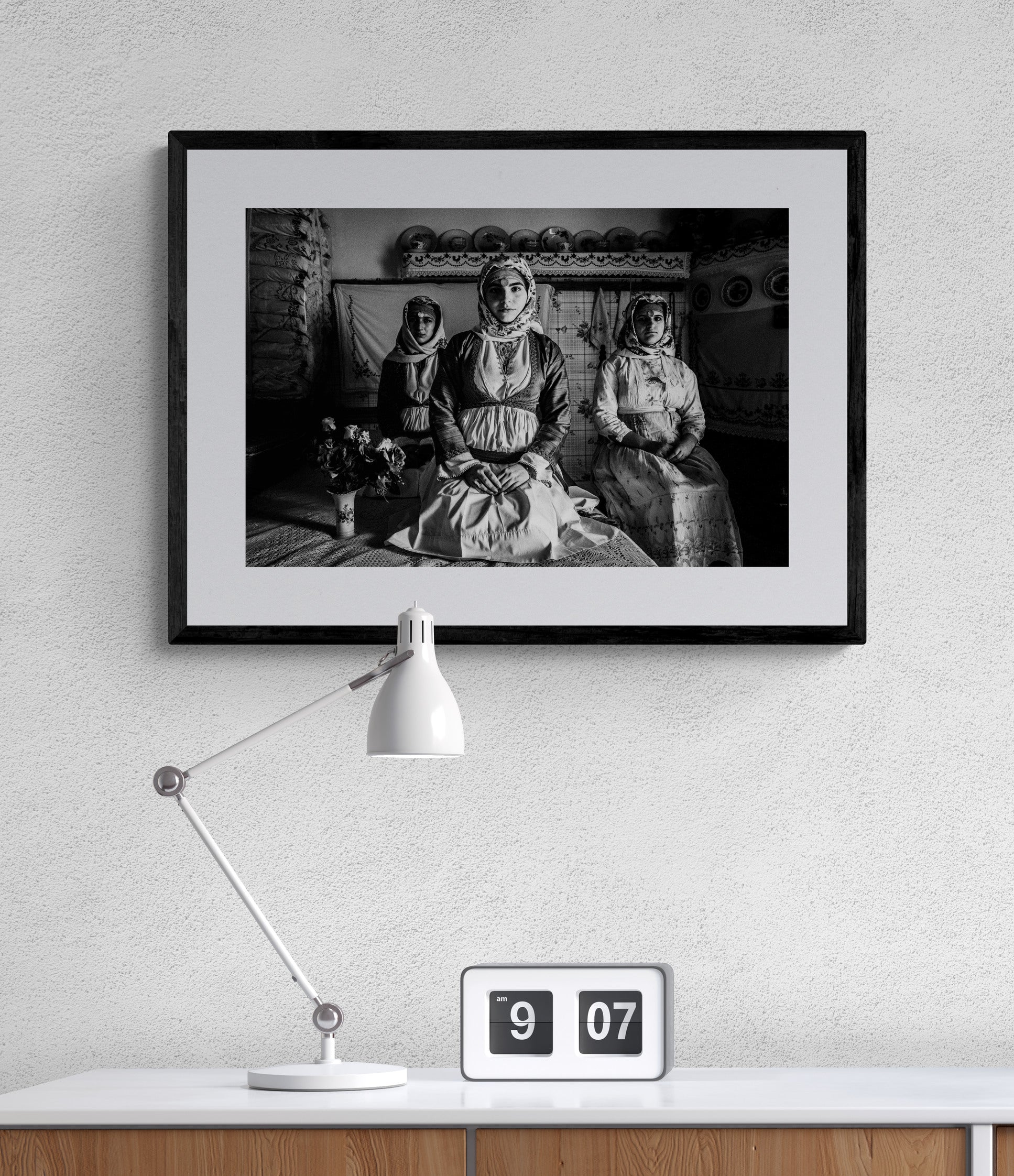 Black and White Photography Wall Art Greece | Traditional costumes of Apollona in a local house Rhodes by George Tatakis - single framed photo