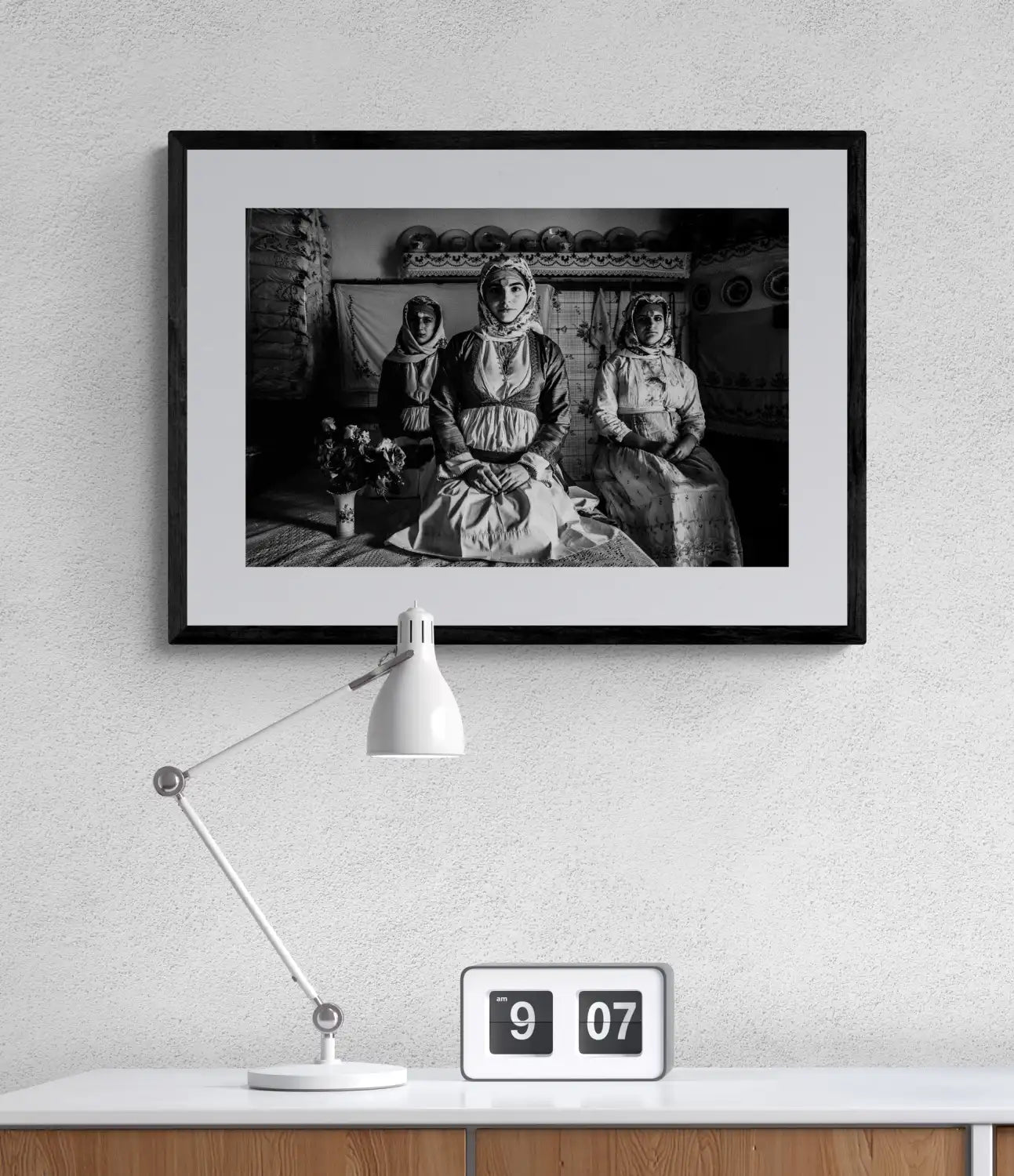 Black and White Photography Wall Art Greece | Traditional costumes of Apollona in a local house Rhodes by George Tatakis - single framed photo