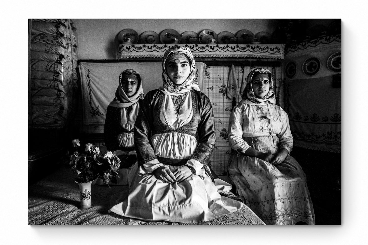 Black and White Photography Wall Art Greece | Traditional costumes of Apollona in a local house Rhodes by George Tatakis - whole photo