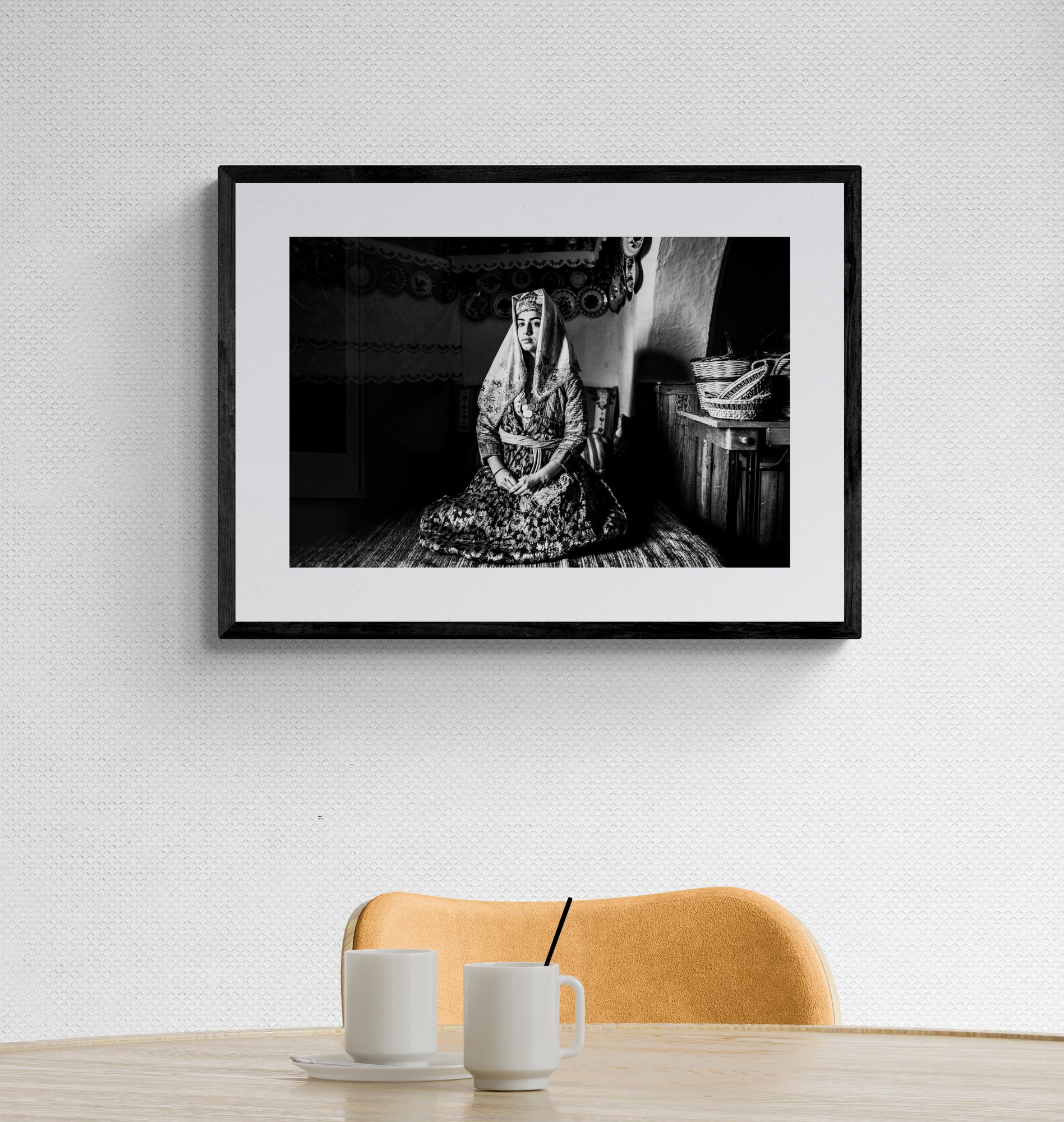 Black and White Photography Wall Art Greece | The traditional costume of Archangelos in a house Rhodes by George Tatakis - single framed photo