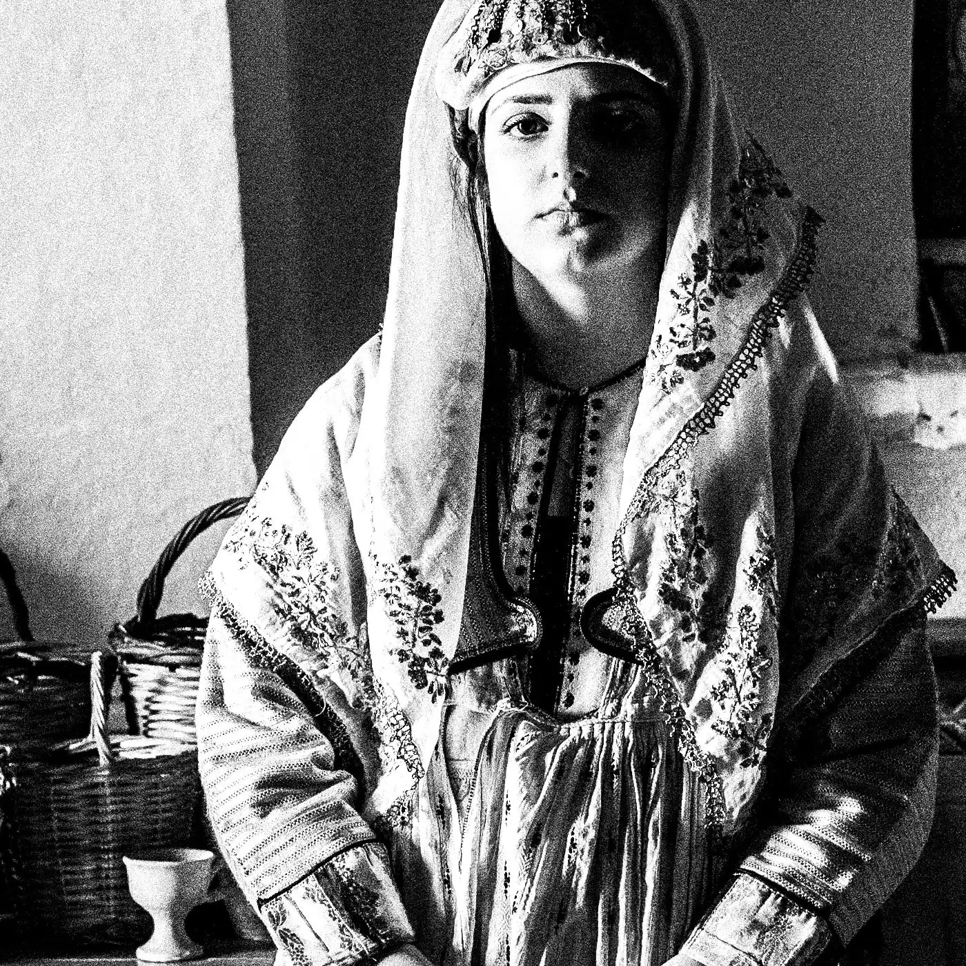 Black and White Photography Wall Art Greece | Traditional costumes of Archangelos in a traditional house Rhodes by George Tatakis - detailed view