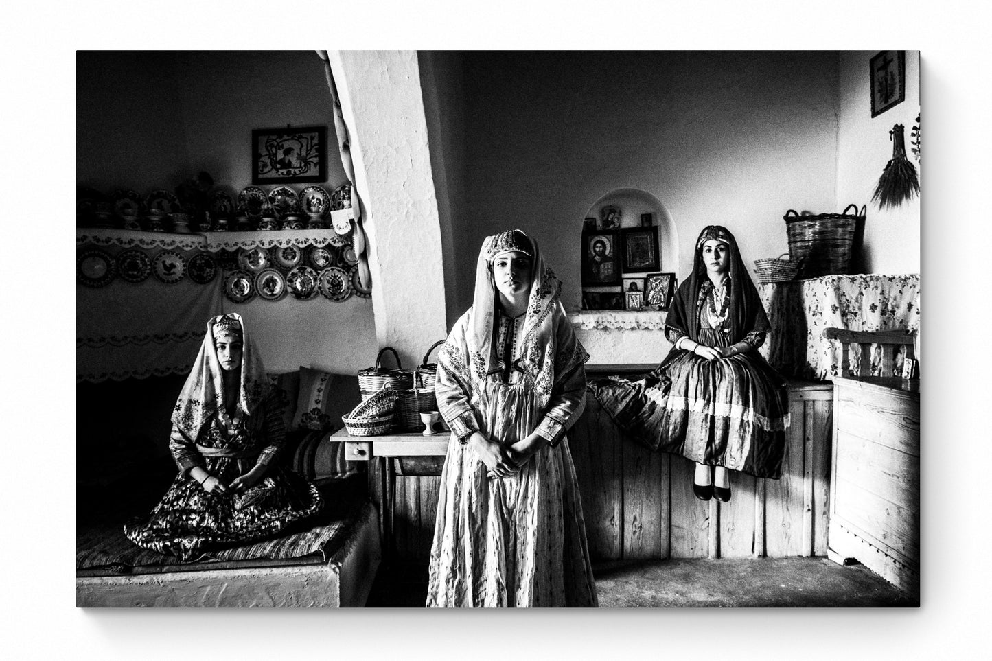 Black and White Photography Wall Art Greece | Traditional costumes of Archangelos in a traditional house Rhodes by George Tatakis - whole photo
