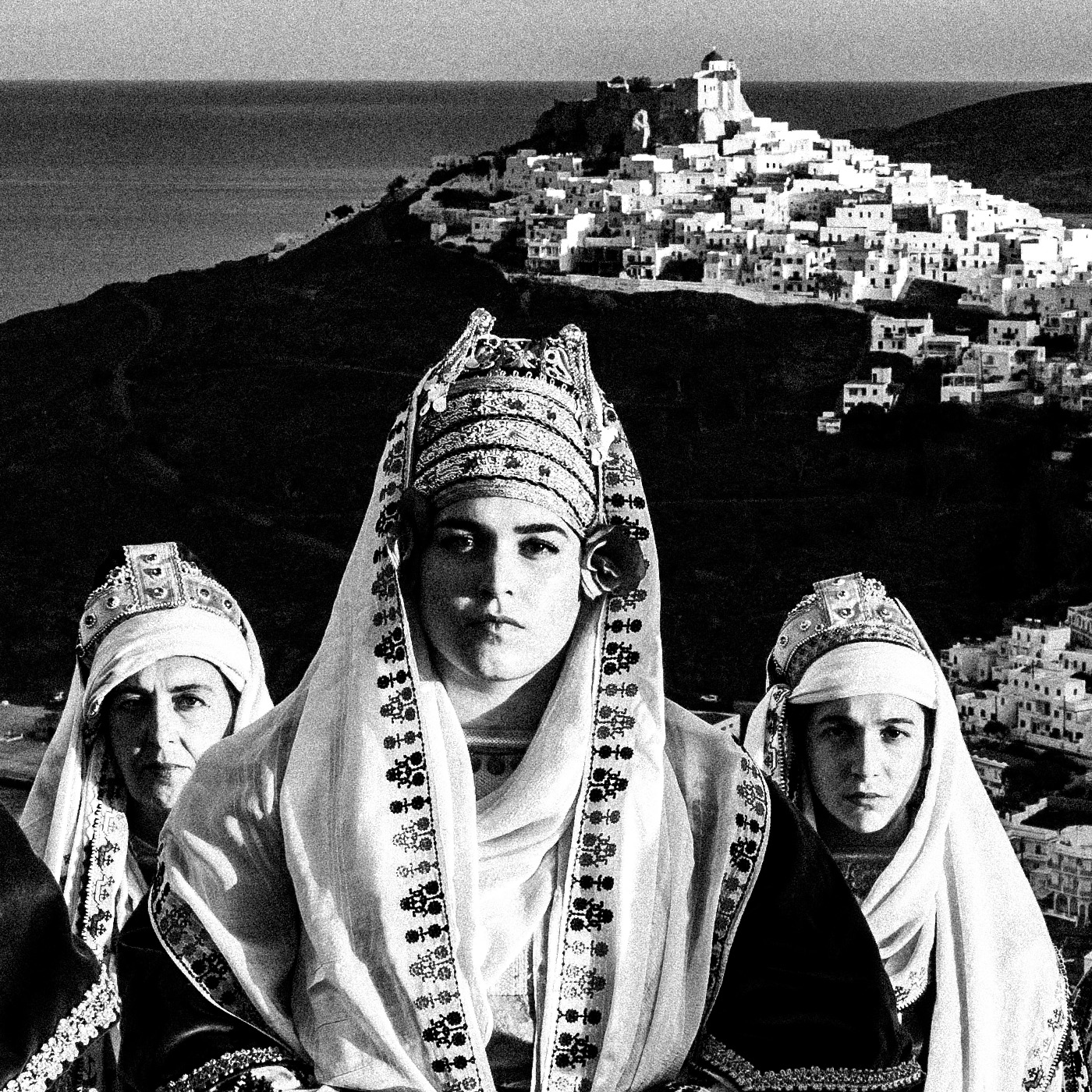Black and White Photography Wall Art Greece | Costumes of Astypalaea on a cliff overlooking the town Dodecanese by George Tatakis - detailed view