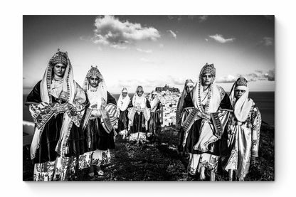 Black and White Photography Wall Art Greece | Costume of Astypalaea on a cliff overlooking the castle Dodecanese by George Tatakis - whole photo