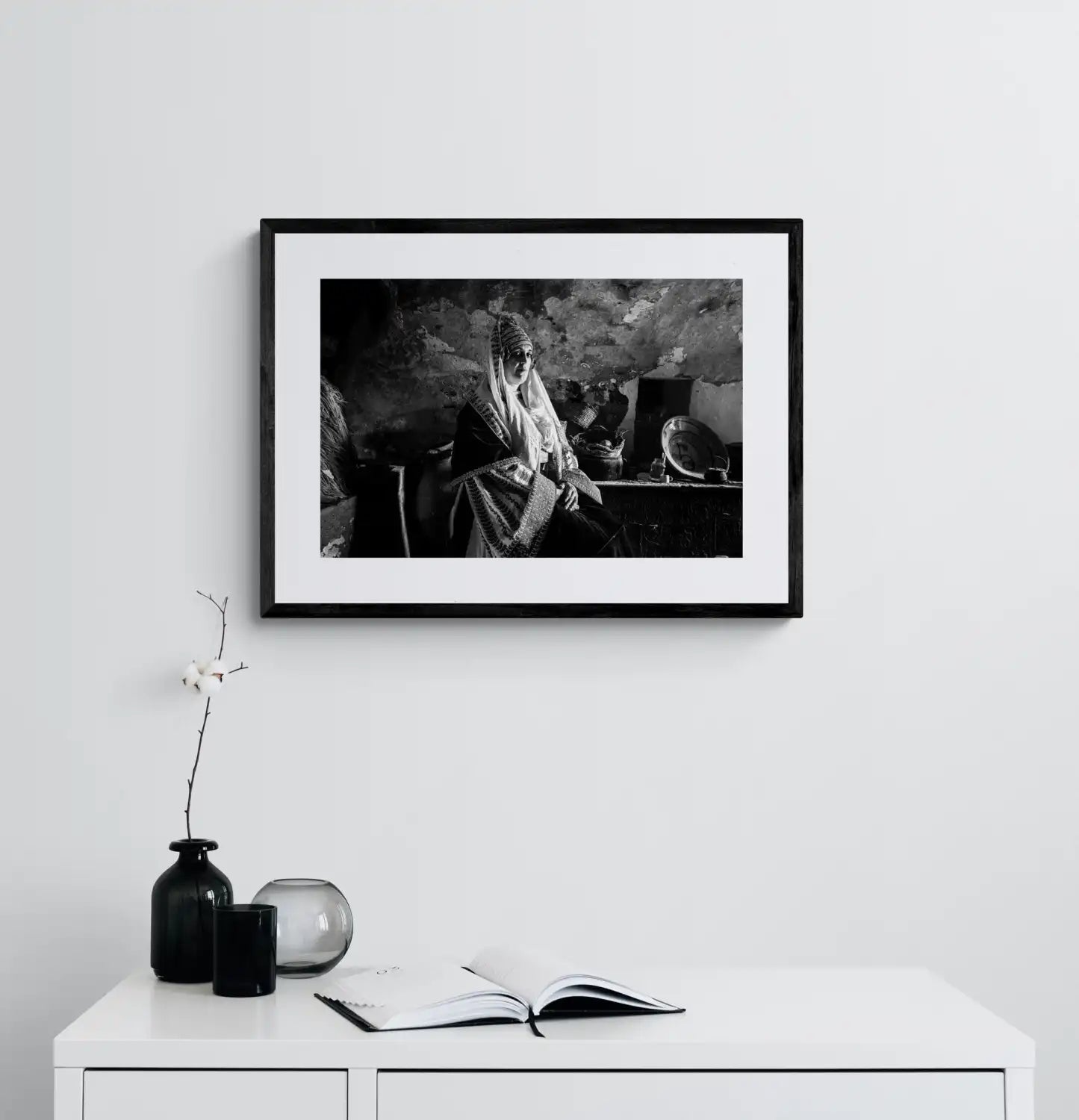 Black and White Photography Wall Art Greece | Costume of Astypalaea in a traditional house Dodecanese Greece by George Tatakis - single framed photo