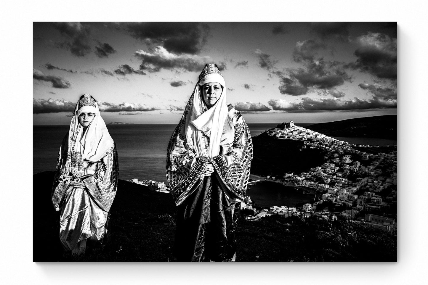 Black and White Photography Wall Art Greece | Costume of Astypalaea on a cliff overlooking the town Dodecanese by George Tatakis - whole photo