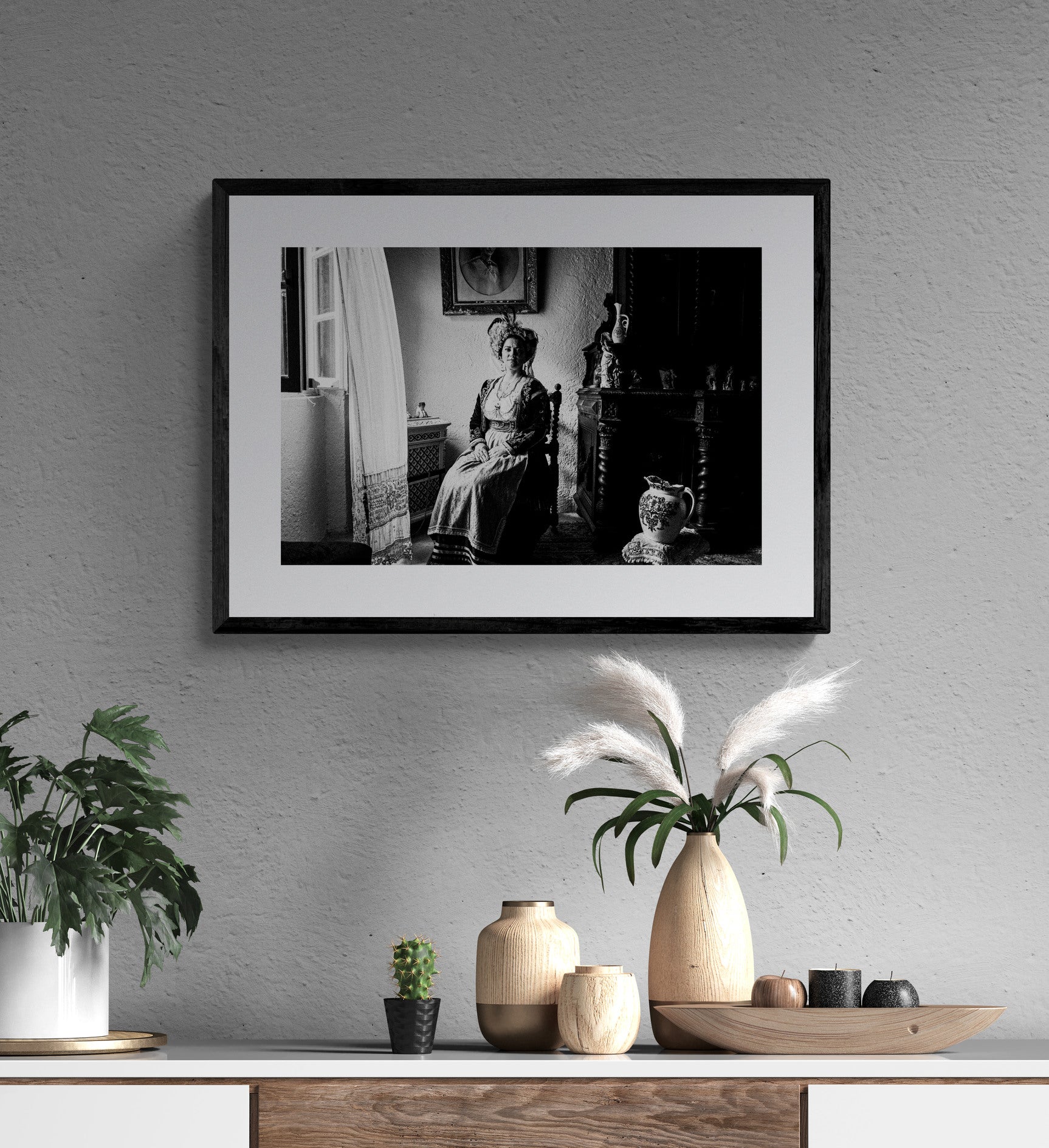 Black and White Photography Wall Art Greece | Costume of central Corfu island in a traditional home Ionian Sea by George Tatakis - single framed photo