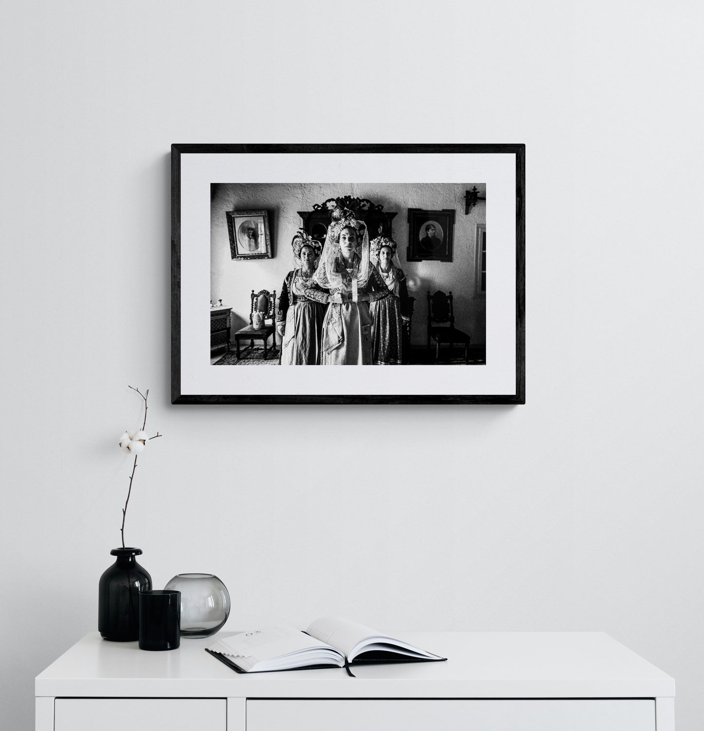 Black and White Photography Wall Art Greece | Costumes of central Corfu island in a traditional home Ionian Sea by George Tatakis - single framed photo