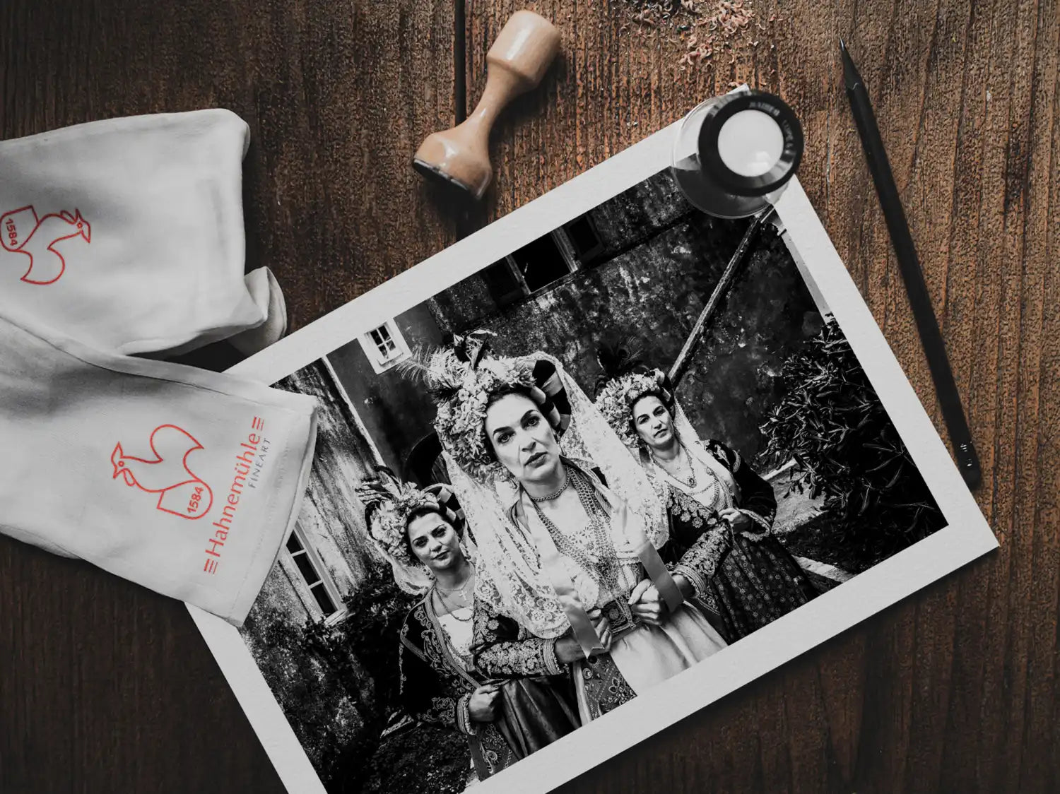 Black and White Photography Wall Art Greece | Costumes of central Corfu island at a local village Ionian Sea by George Tatakis - photo print on table