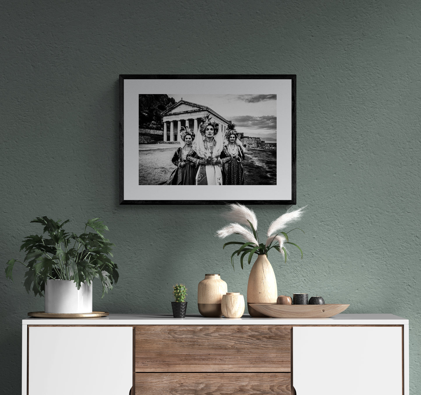 Black and White Photography Wall Art Greece | Costumes of central Corfu island at the Old Fortress Ionian Sea by George Tatakis - single framed photo