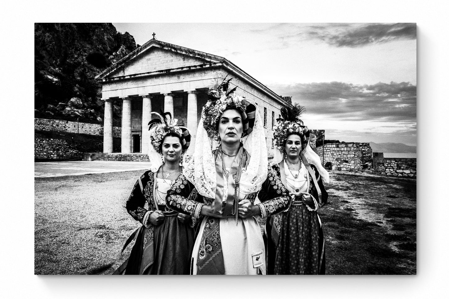 Black and White Photography Wall Art Greece | Costumes of central Corfu island at the Old Fortress Ionian Sea by George Tatakis - whole photo