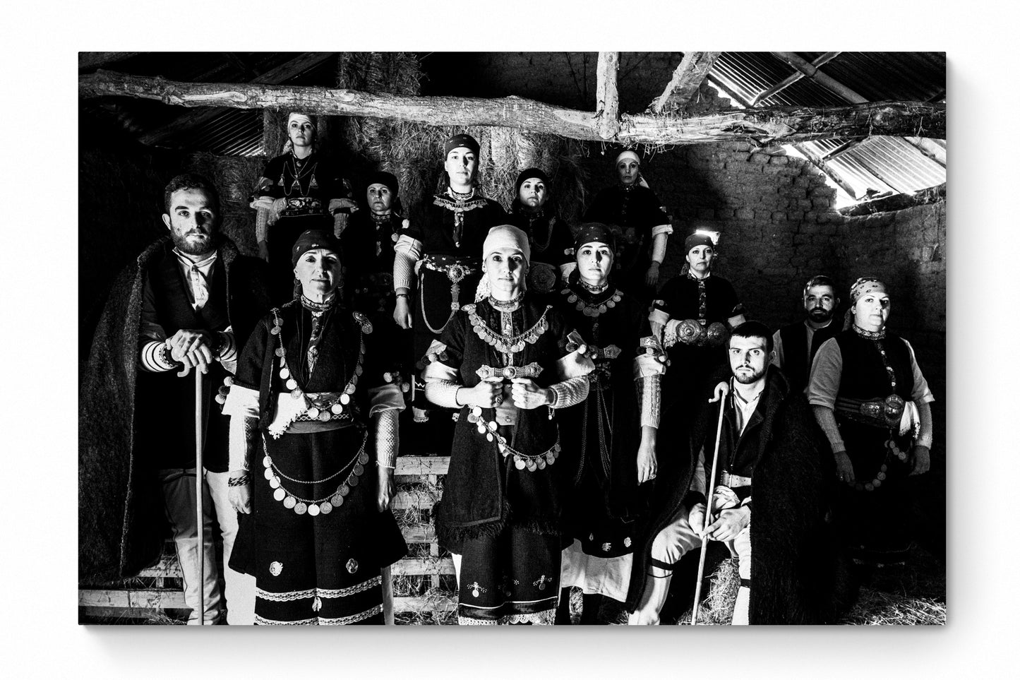 Black and White Photography Wall Art Greece | Costumes of Prespes at a local barn W. Macedonia by George Tatakis - whole photo