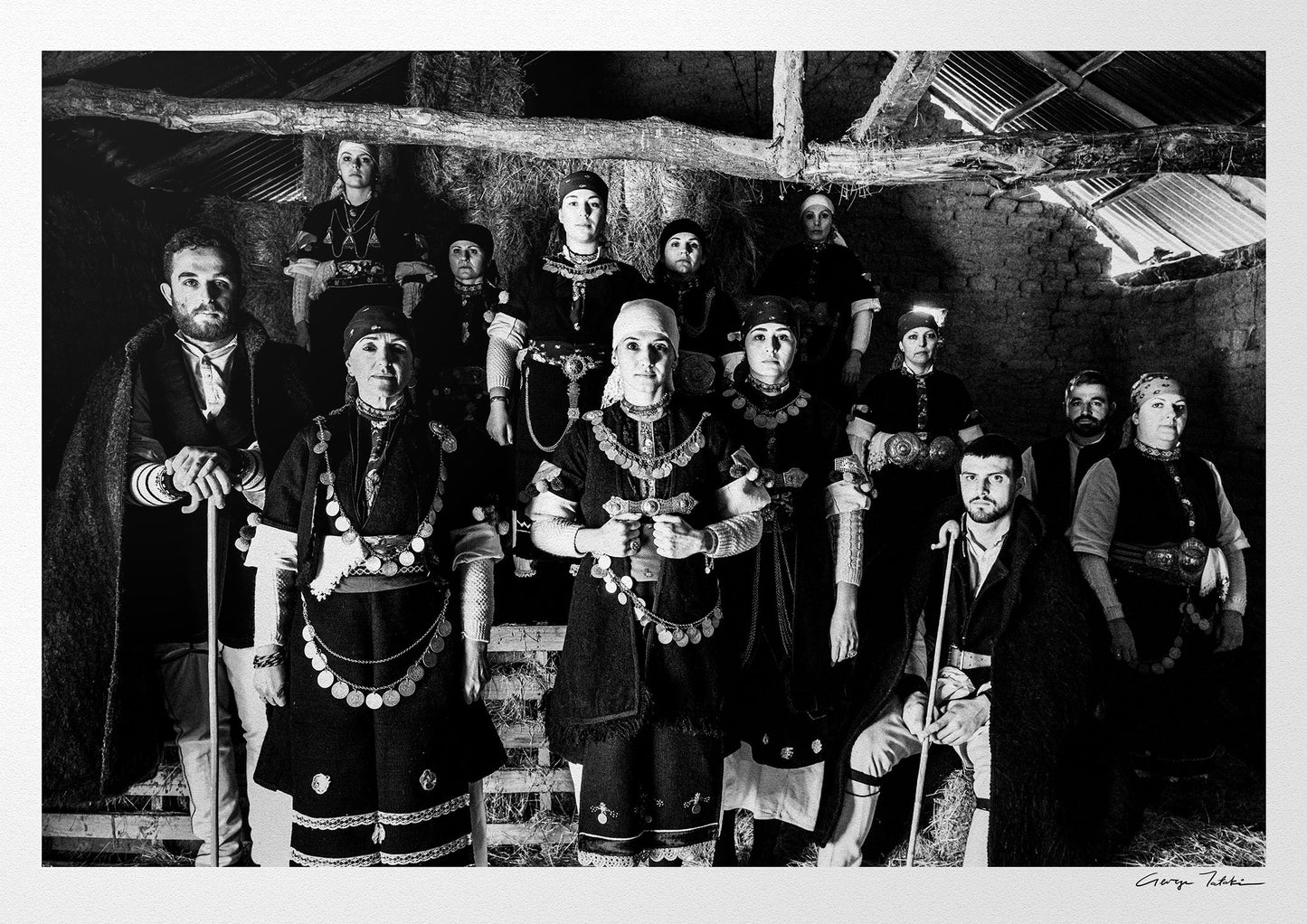 Black and White Photography Wall Art Greece | Costumes of Prespes at a local barn W. Macedonia by George Tatakis