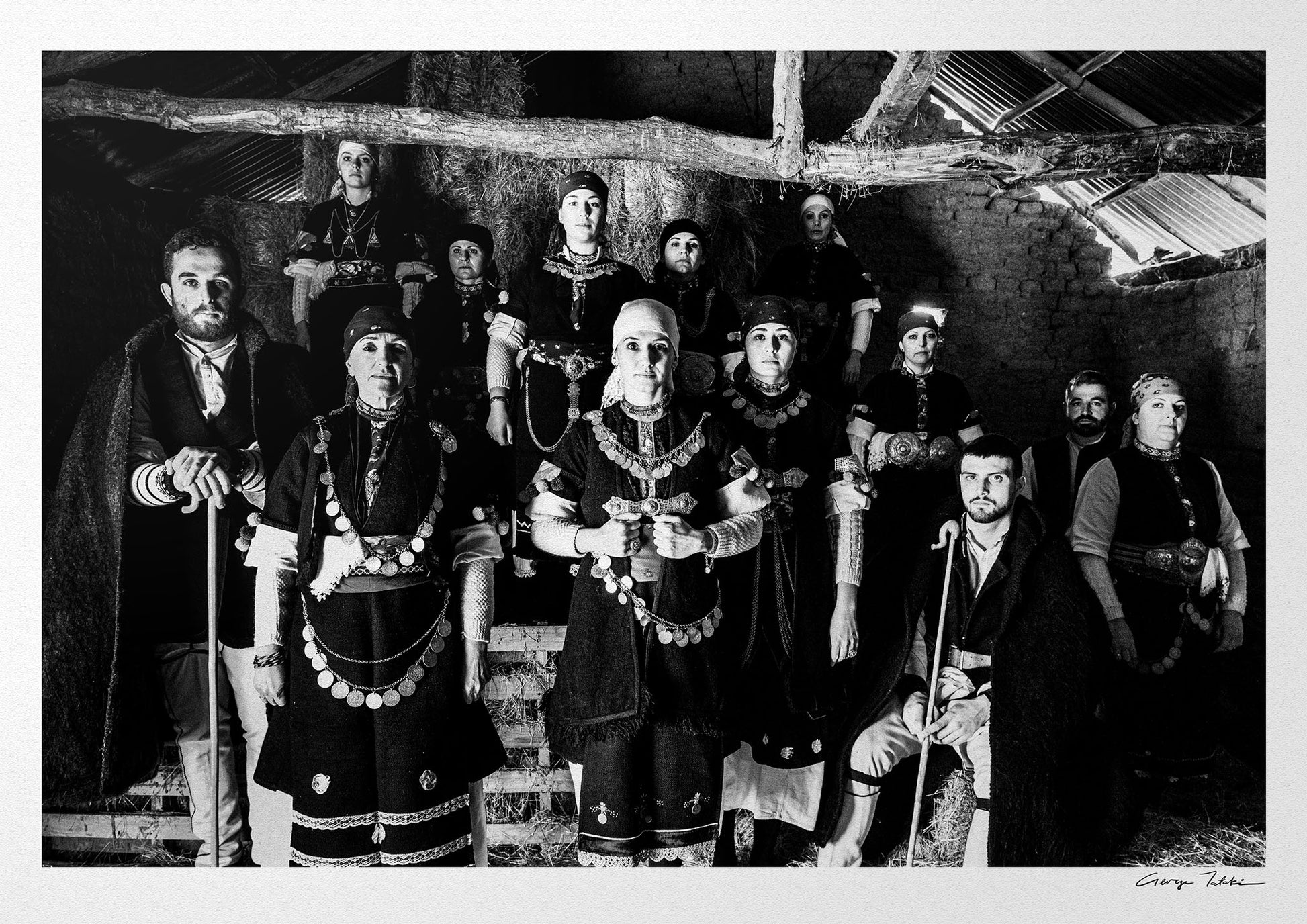 Black and White Photography Wall Art Greece | Costumes of Prespes at a local barn W. Macedonia by George Tatakis