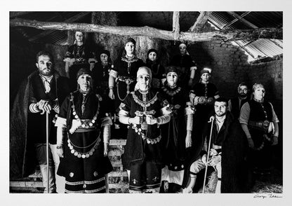 Black and White Photography Wall Art Greece | Costumes of Prespes at a local barn W. Macedonia by George Tatakis