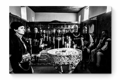 Black and White Photography Wall Art Greece | Costumes of Prespes at a local church W. Macedonia by George Tatakis - whole photo