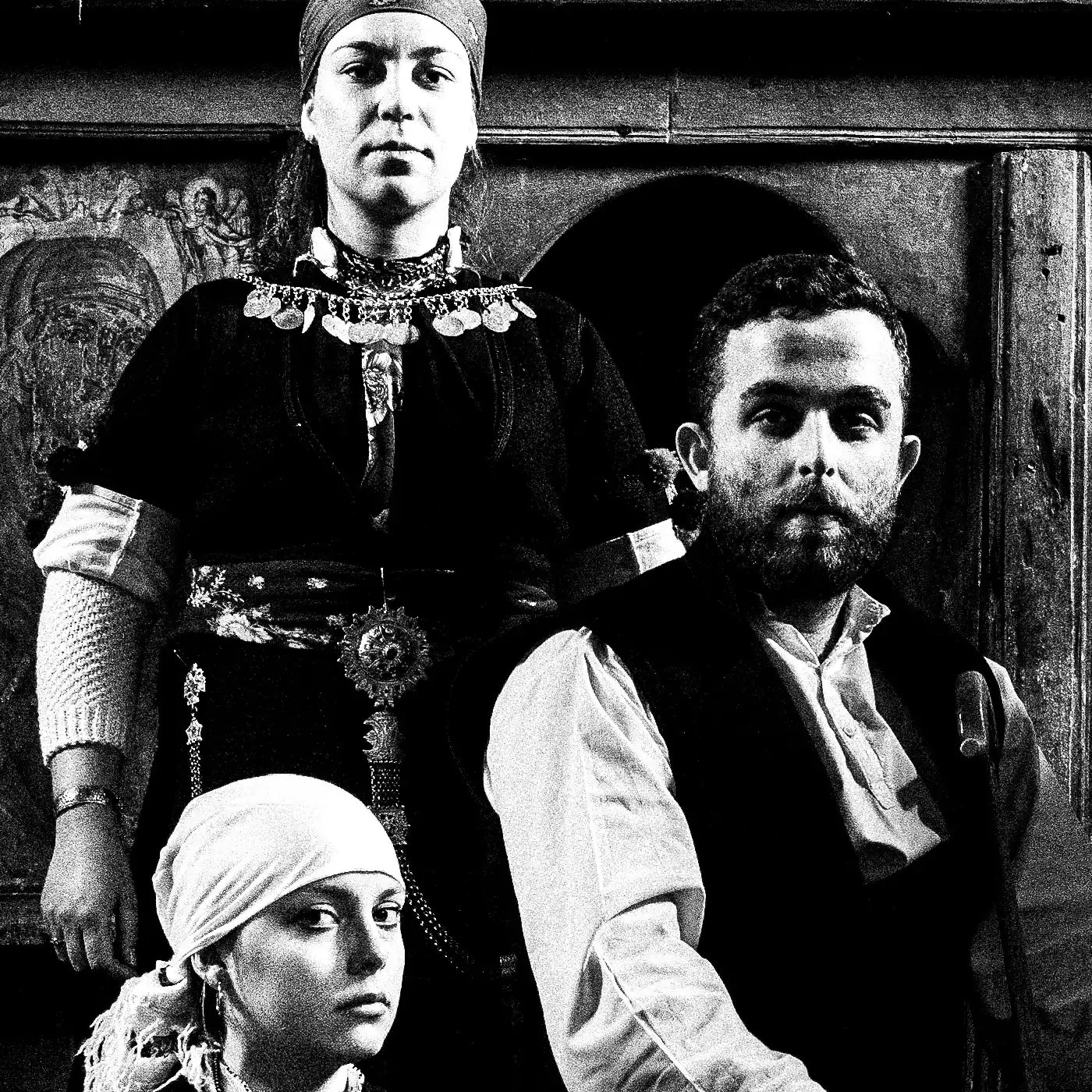 Black and White Photography Wall Art Greece | Costumes of Prespes at a local church W. Macedonia by George Tatakis - detailed view