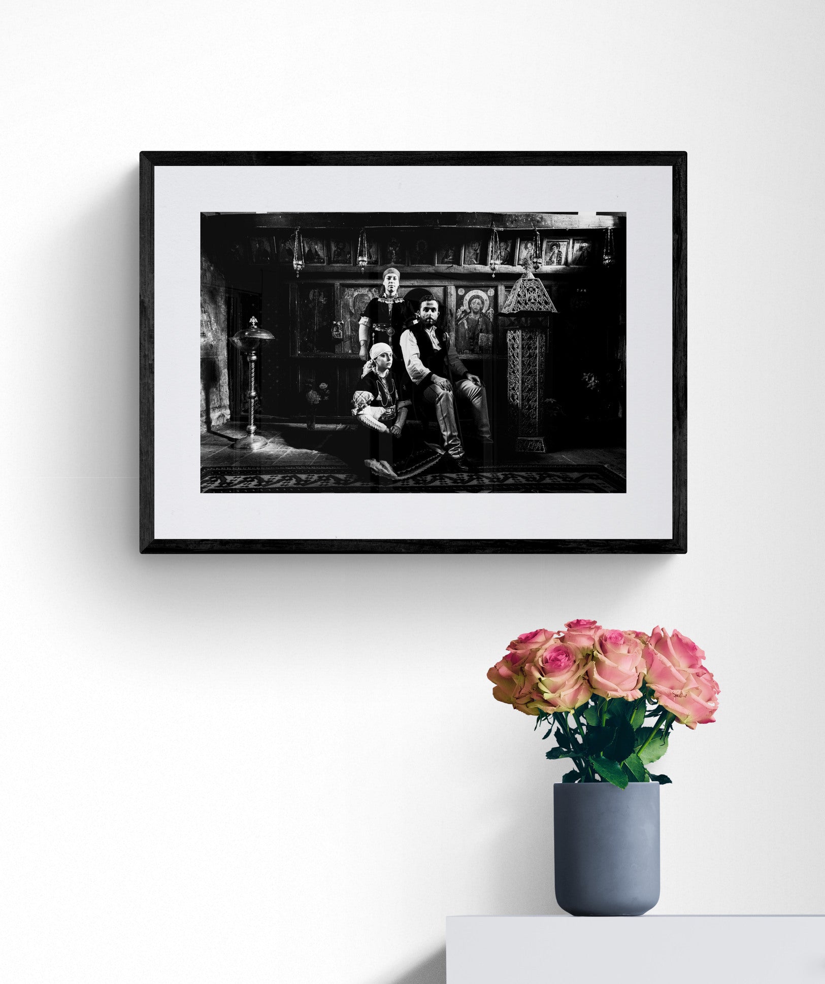 Black and White Photography Wall Art Greece | Costumes of Prespes at a local church W. Macedonia by George Tatakis - single framed photo