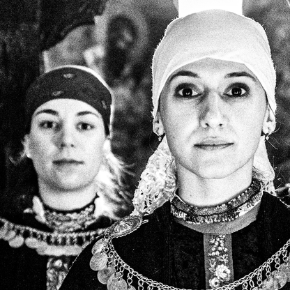 Black and White Photography Wall Art Greece | Costumes of Prespes at a local church W. Macedonia by George Tatakis - detailed view