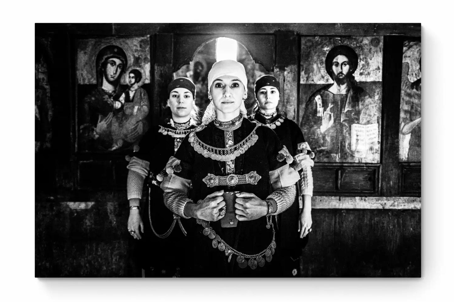 Black and White Photography Wall Art Greece | Costumes of Prespes at a local church W. Macedonia by George Tatakis - whole photo