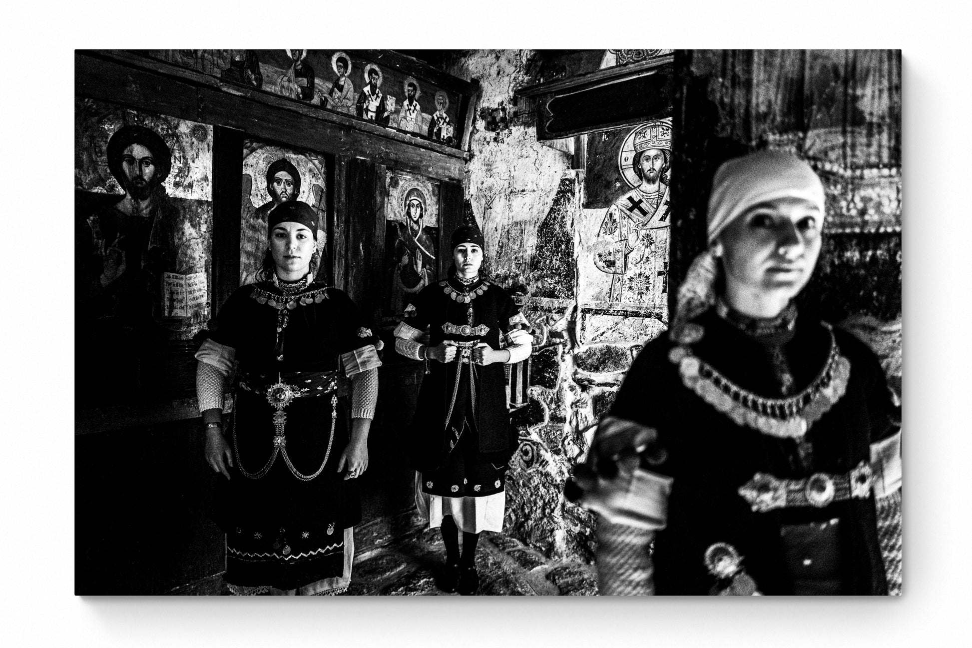 Black and White Photography Wall Art Greece | Costumes of Prespes at a local church W. Macedonia by George Tatakis - whole photo