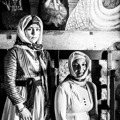 Black and White Photography Wall Art Greece | Traditional costumes of Gennadi in a local church Rhodes by George Tatakis - detailed view