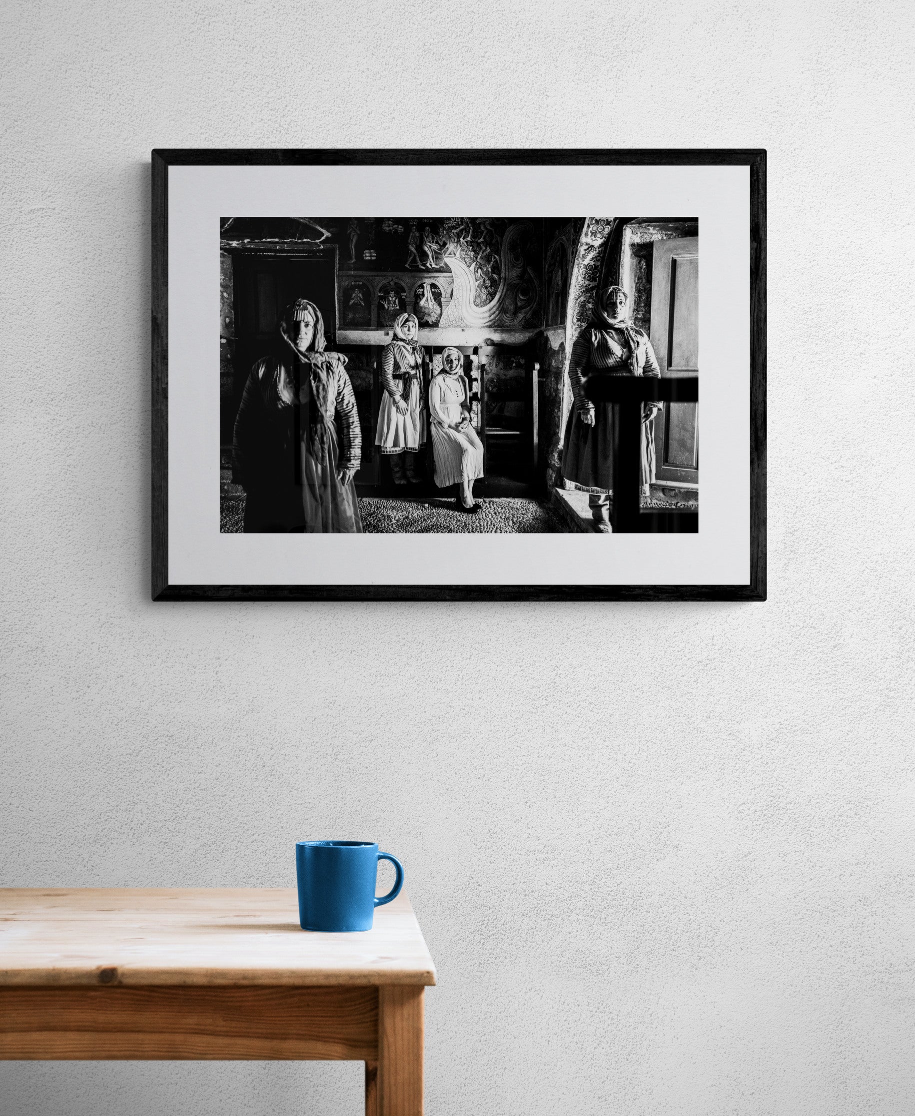 Black and White Photography Wall Art Greece | Traditional costumes of Gennadi in a local church Rhodes by George Tatakis - single framed photo